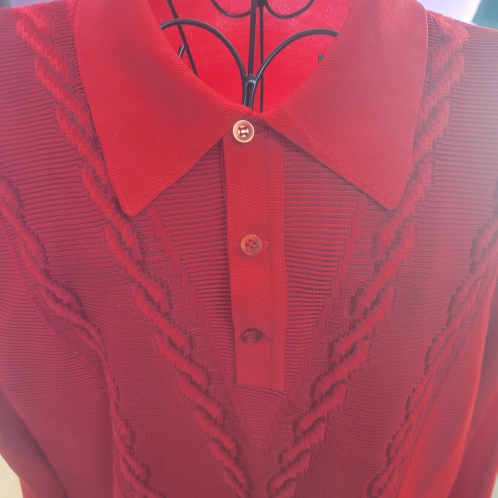 Red Cable Knit Polo Sweater - Picture 6 of 12